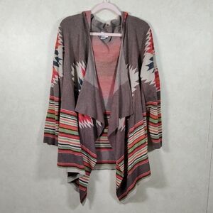 10190 Tasha Polizzi brown & multi native print cotton hooded jacket L